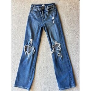 Sneak Peek Distressed Ripped Thrashed Jeans Blue Medium Wash Denim Womens‎ 25